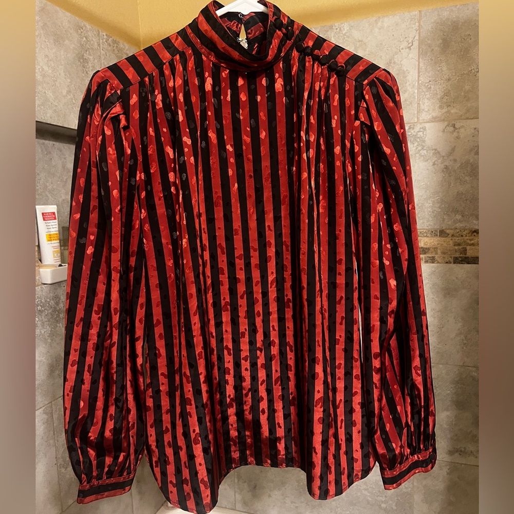 Red and Black Striped Blouse